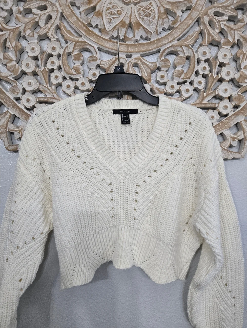 Forever 21 Cream V Neck Knit Sweater